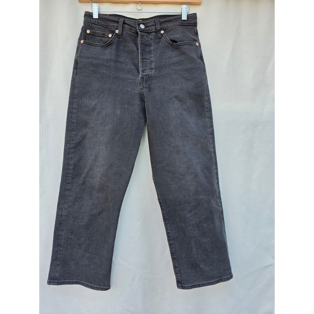 Levi's Ribcage Jeans Womens 30x27 Straight Leg 90s Minimalist Grunge Faded Black